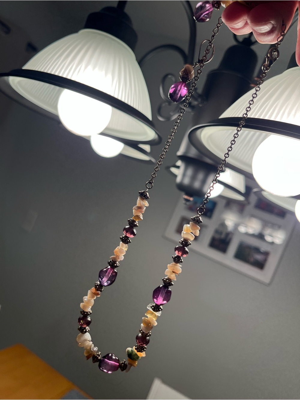 Vintage Purple amethyst and Natural white Beaded necklace & Earring Set